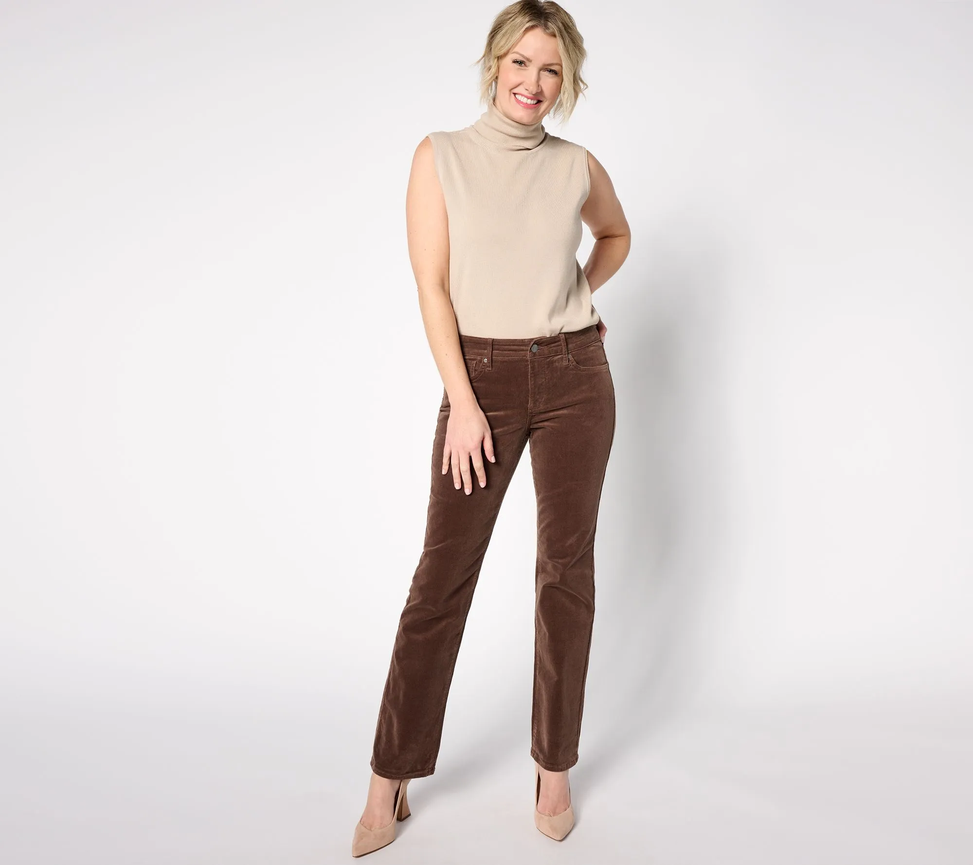 NYDJ Marilyn Straight in Wale Baby Corduroy Pants- Mink