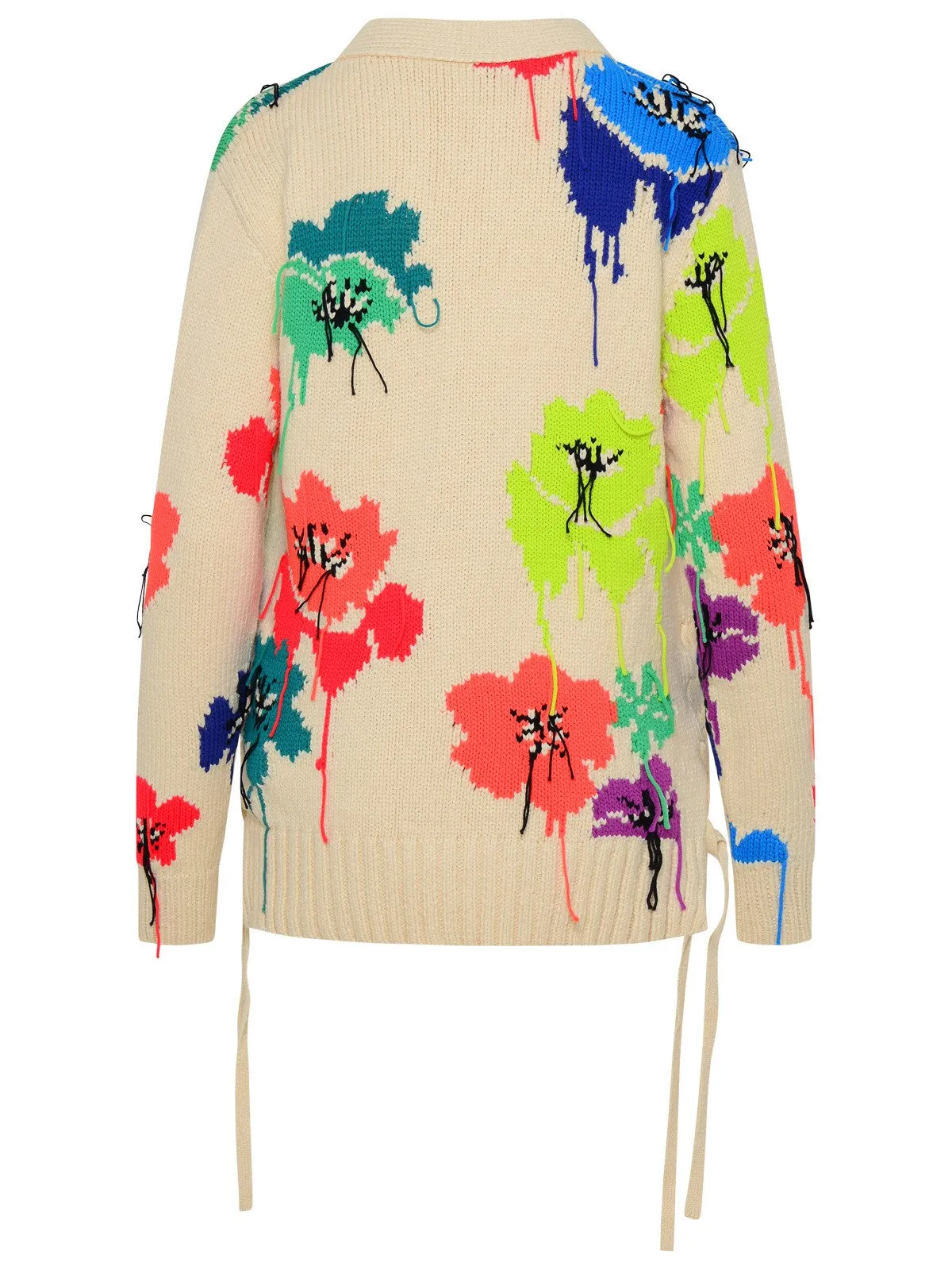 Off-White Floral Detailed V-Neck Cardigan