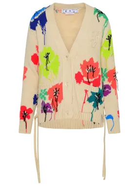 Off-White Floral Detailed V-Neck Cardigan