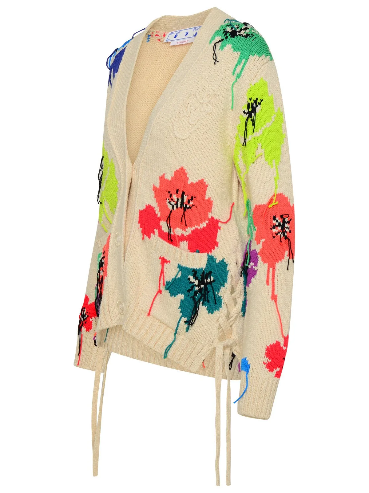 Off-White Floral Detailed V-Neck Cardigan