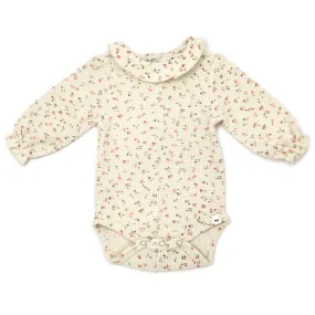 oh baby! Ruffle Collar Waffle Knit Onesie - Roses - Cream