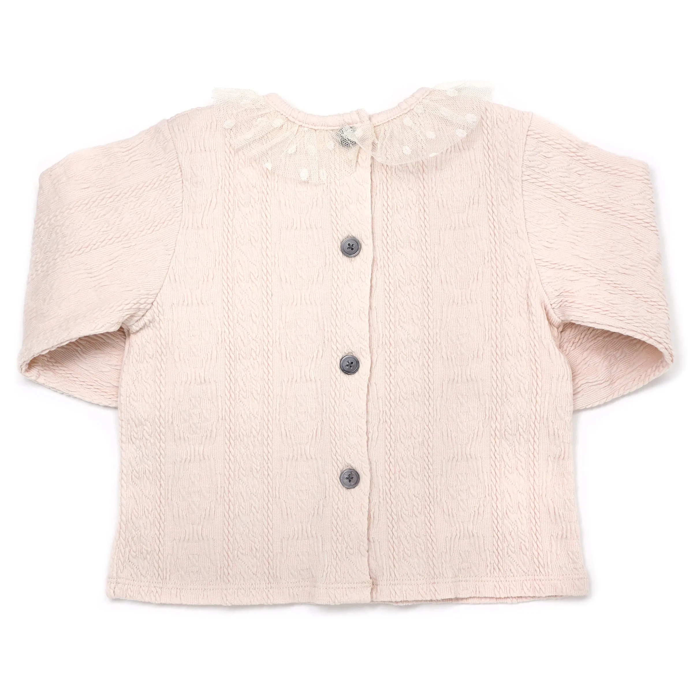 oh baby! Ruffle Dotted Mesh Collar Puckered Blouse - Natural