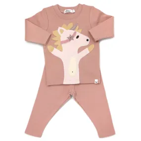 oh baby! Two Piece Set - Unicorn Terry Applique - Blush