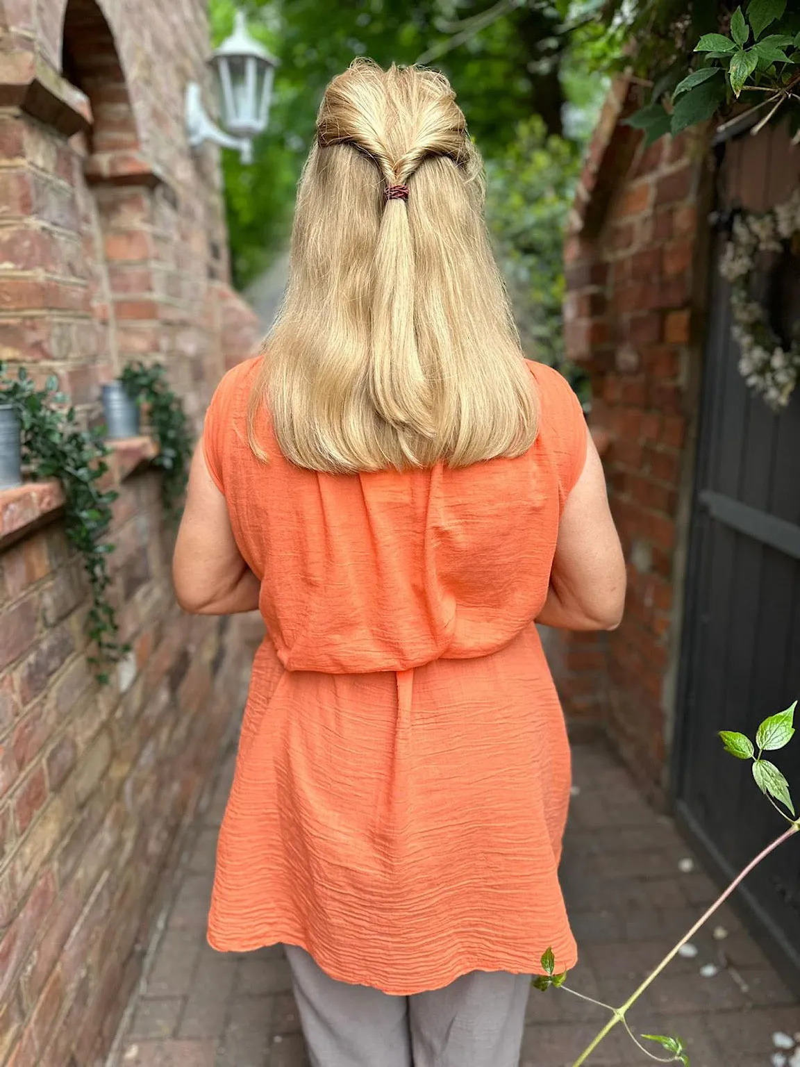 Orange Lightweight Belted Sleeveless Blouse Eve