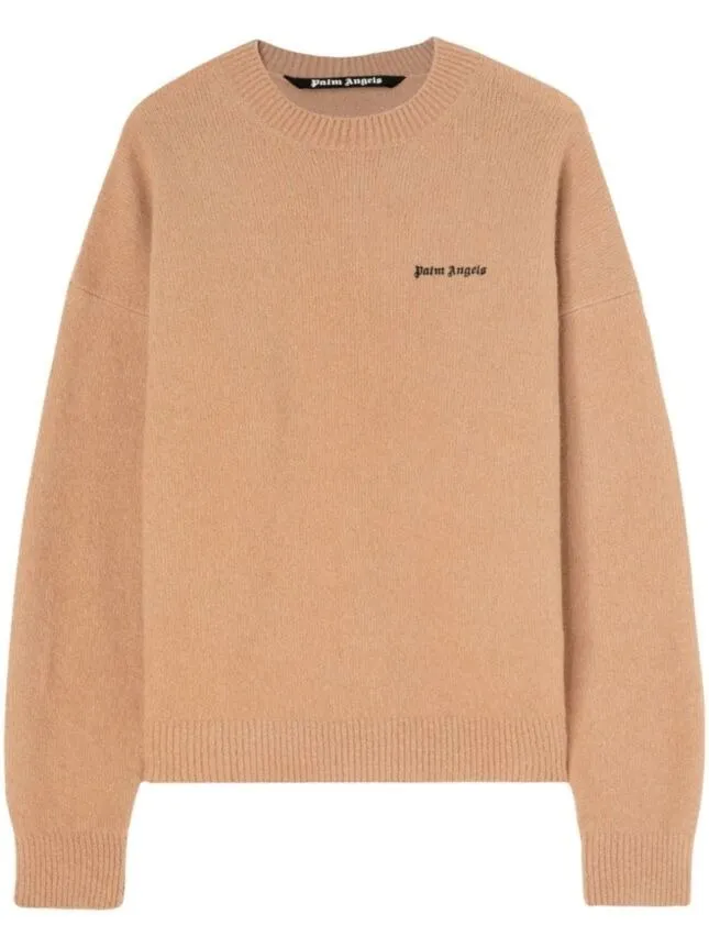 Palm Angels  |Crew Neck Pullovers Wool Cashmere Fine Gauge Street Style