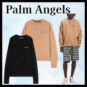 Palm Angels  |Crew Neck Pullovers Wool Cashmere Fine Gauge Street Style