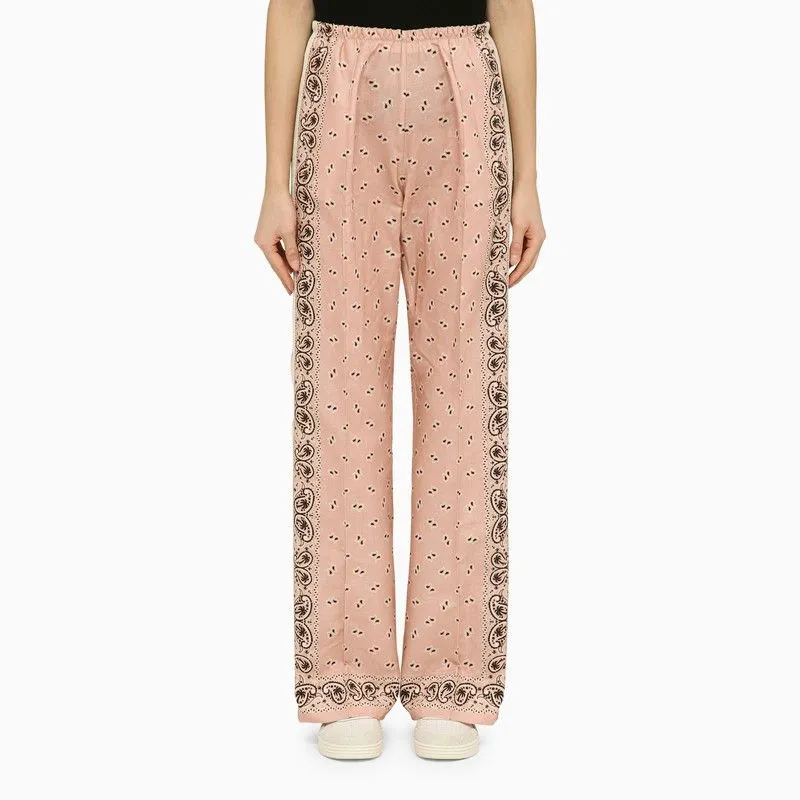 PALM ANGELS Pink and White Linen Blend Print Trousers for Women