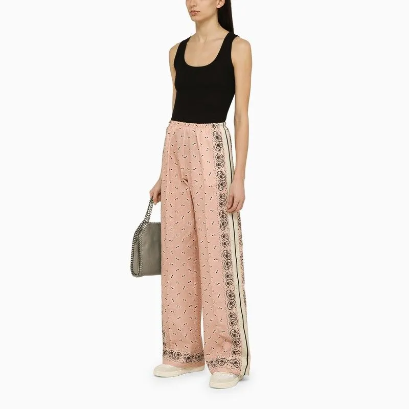 PALM ANGELS Pink and White Linen Blend Print Trousers for Women