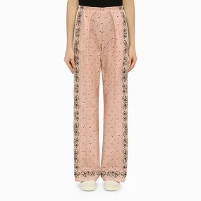 PALM ANGELS Pink and White Linen Blend Print Trousers for Women