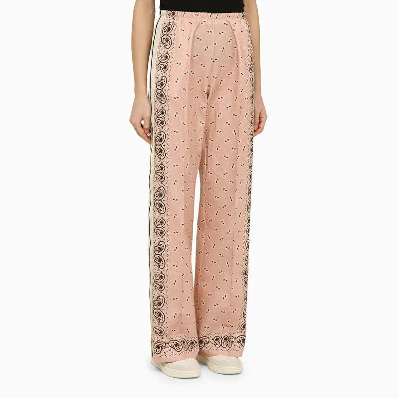 PALM ANGELS Pink and White Linen Blend Print Trousers for Women