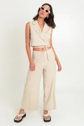 Pantalon fit culotte de lino con pinzas