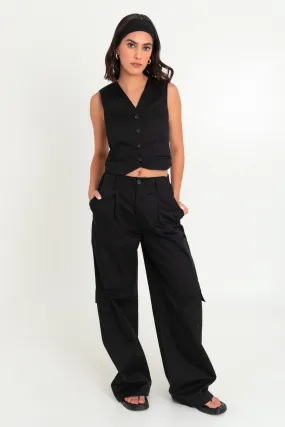 Pantalón cargo fit wide leg cintura alta