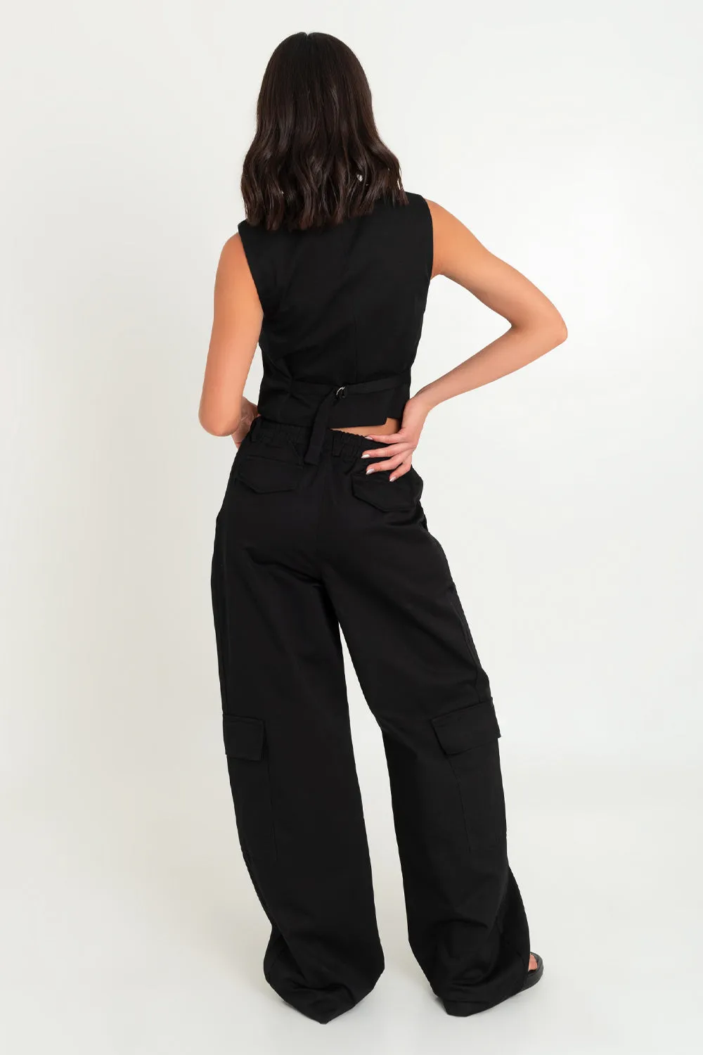 Pantalón cargo fit wide leg cintura alta