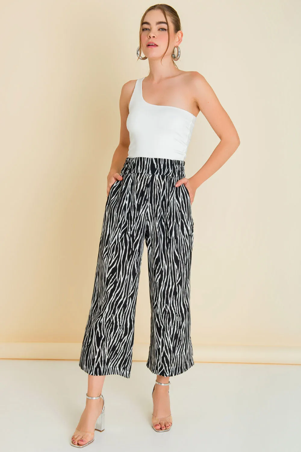 Pantalón culotte de animal print cintura elástica