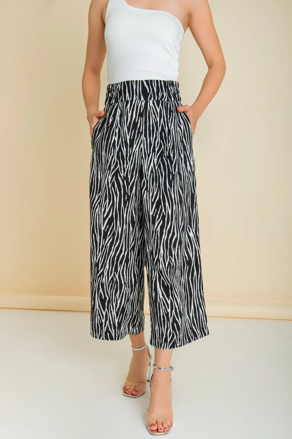 Pantalón culotte de animal print cintura elástica