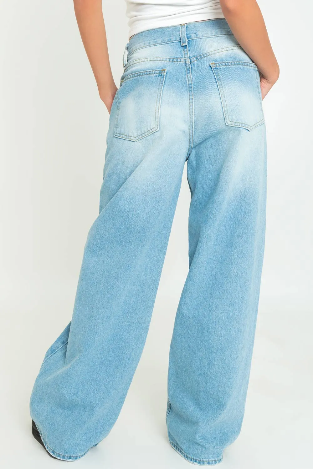 Pantalón de denim wide leg con pinzas