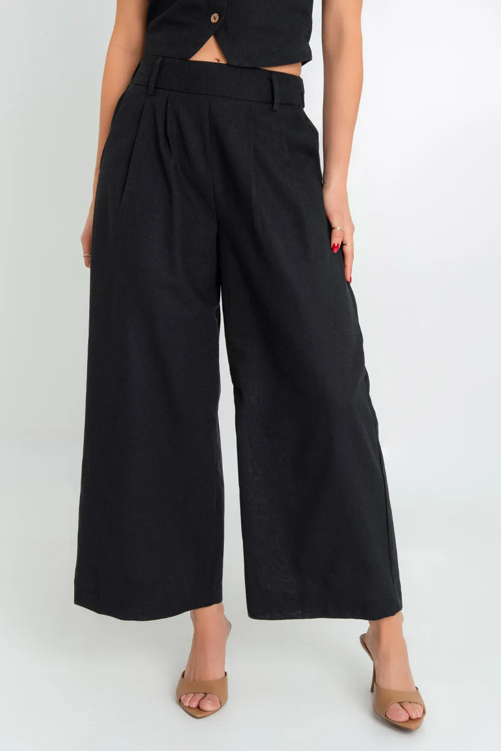 Pantalón de lino con pinzas fit culotte