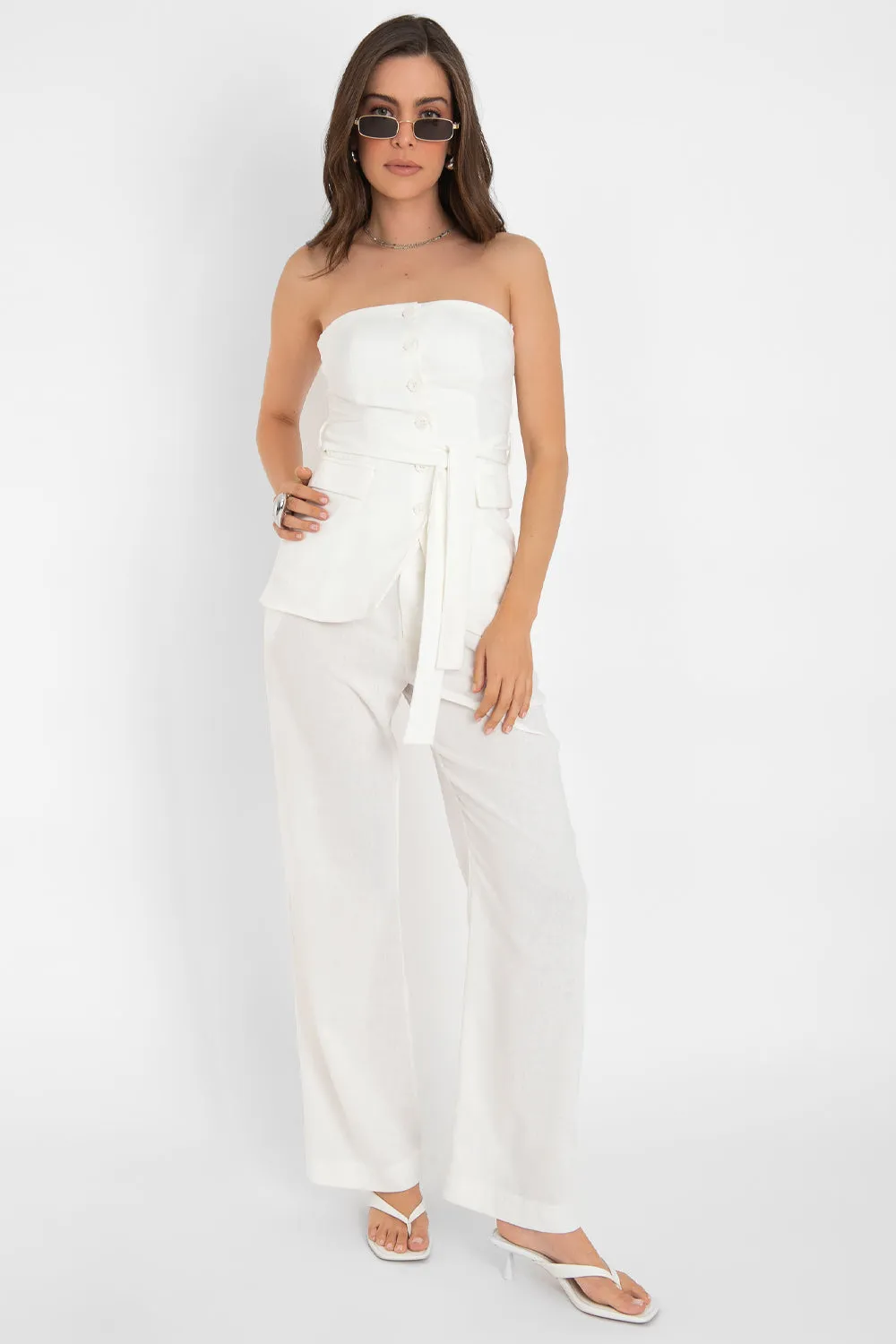 Pantalón de lino wide leg con pinzas