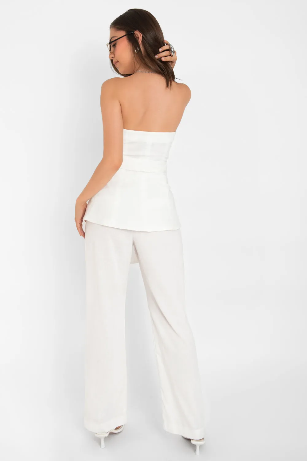 Pantalón de lino wide leg con pinzas