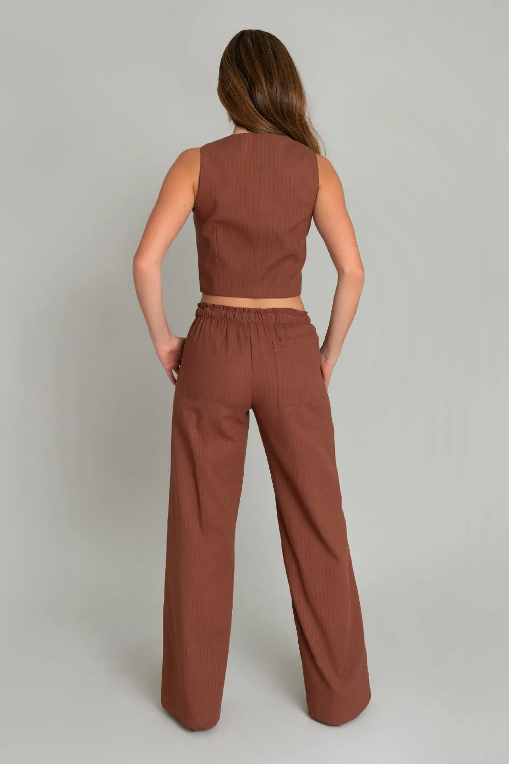 Pantalón de rayas fit wide leg con jareta