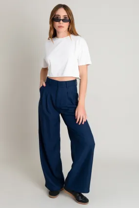 Pantalón de tiro alto wide leg fit con pinzas