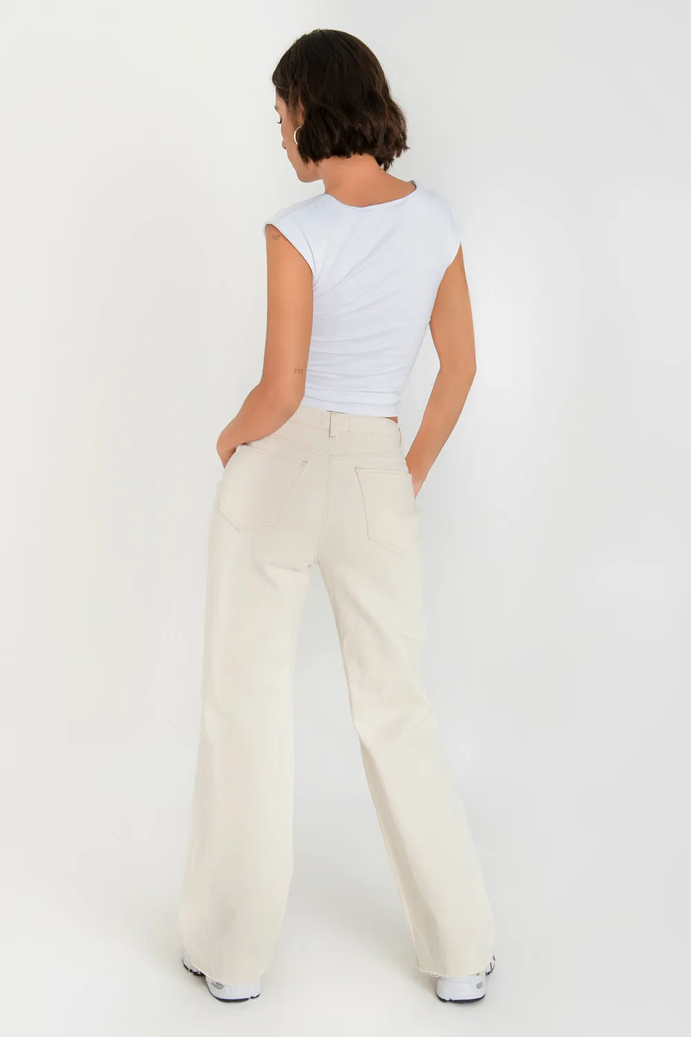 Pantalón denim wide leg con rotos