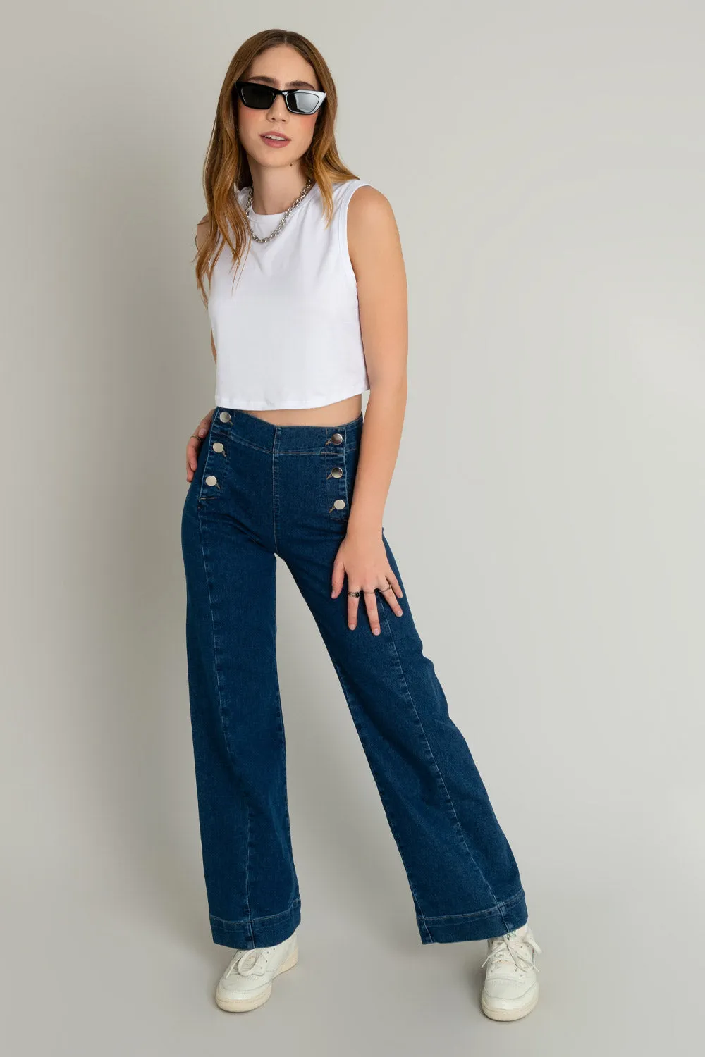 Pantalón marinero de fit flare denim