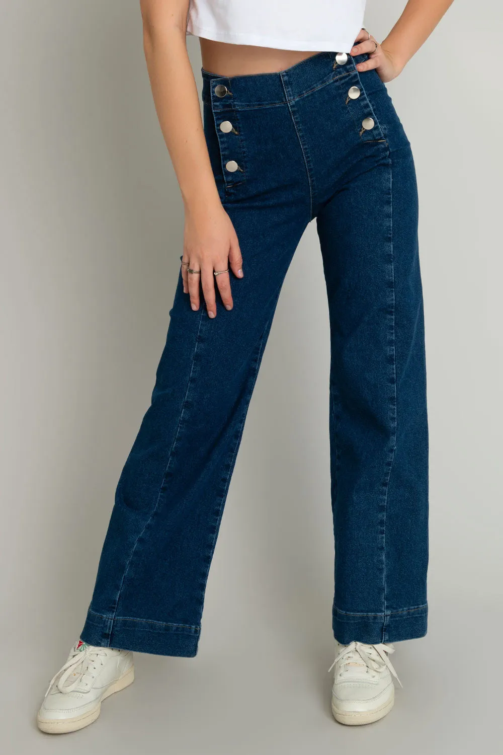 Pantalón marinero de fit flare denim