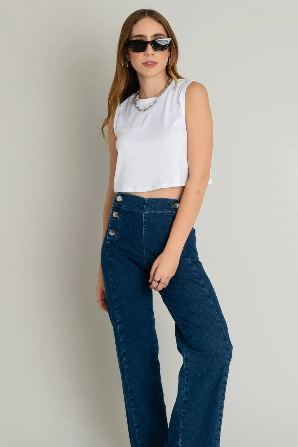 Pantalón marinero de fit flare denim