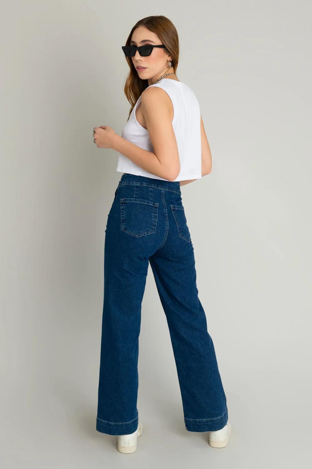 Pantalón marinero de fit flare denim