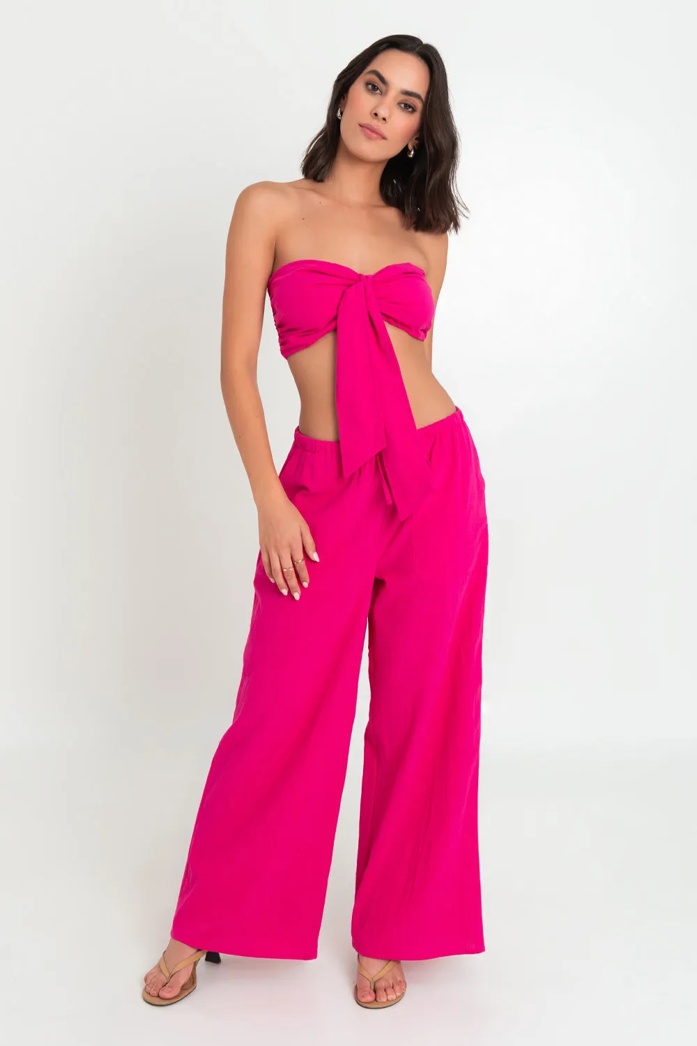 Pantalón wide leg fit con jareta