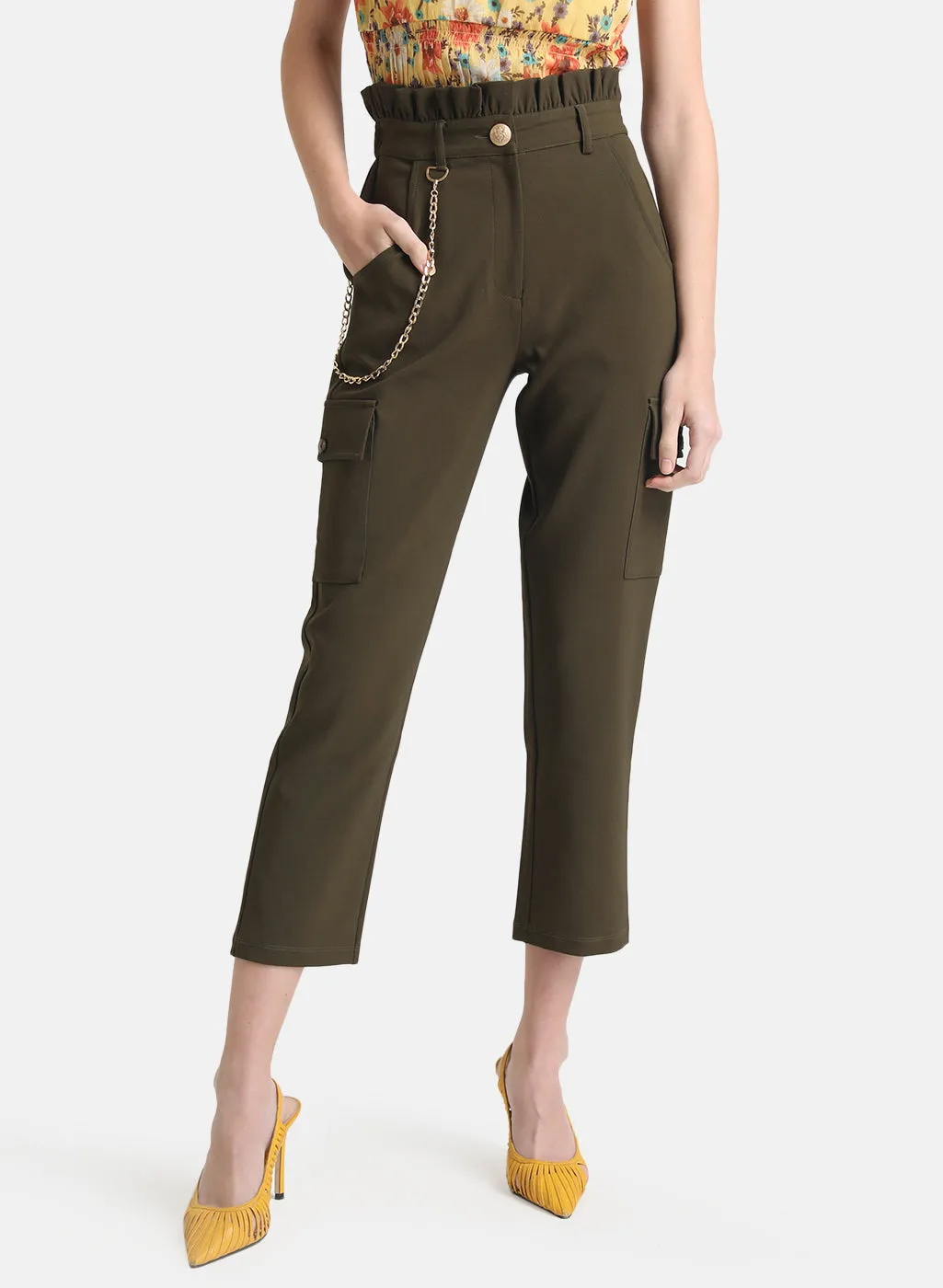 Paper Bag Trouser With Metal Chain Detail.