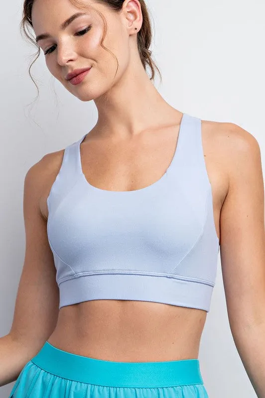 Pastel Blue Criss Cross Straps Sports Bra