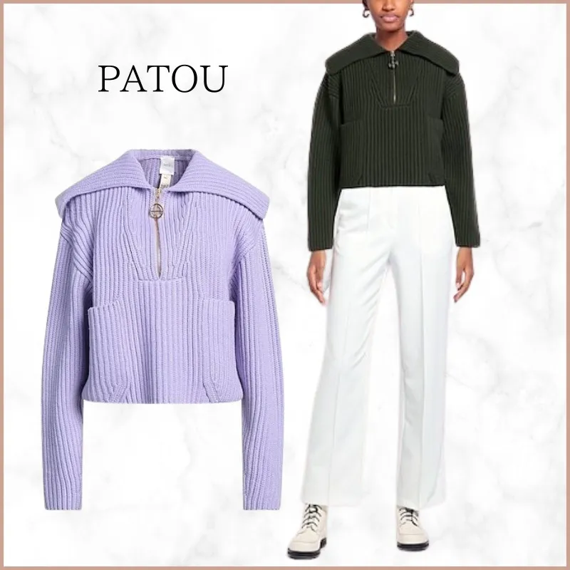 PATOU  |Wool Long Sleeves Plain V-neck & Crew neck