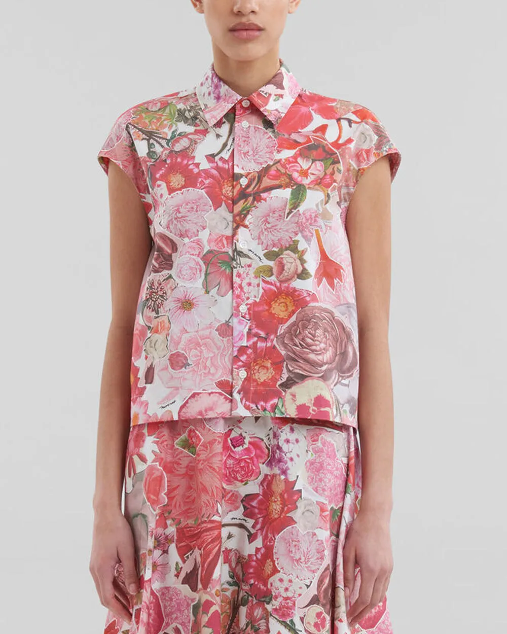 Pink Clematis Sleeveless Cocoon Shirt