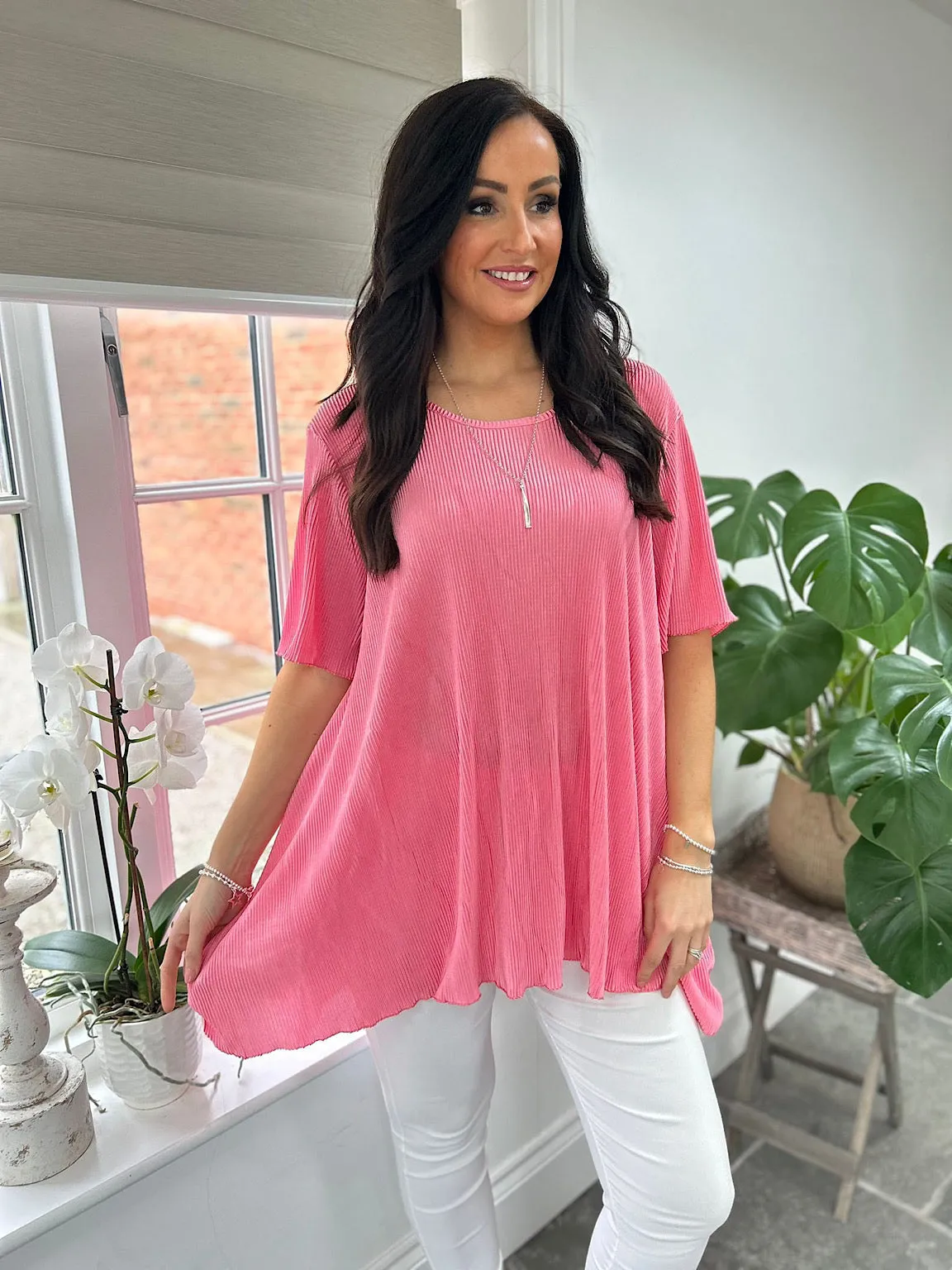 Pink Shimmer Pleated Blouse Bailey