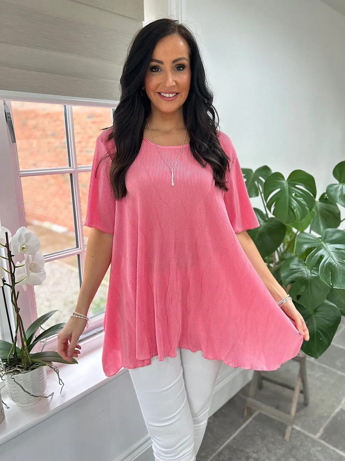 Pink Shimmer Pleated Blouse Bailey