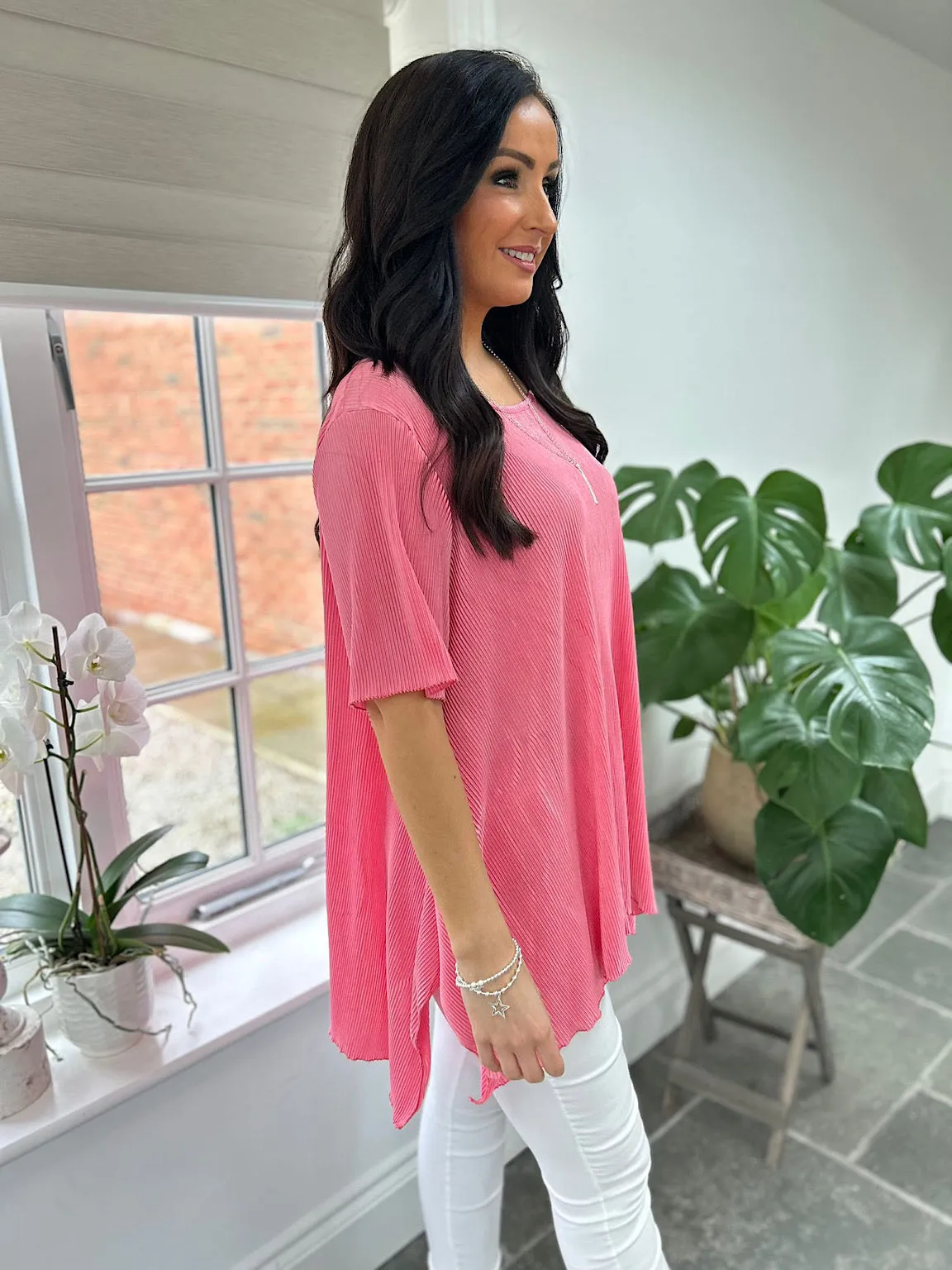 Pink Shimmer Pleated Blouse Bailey