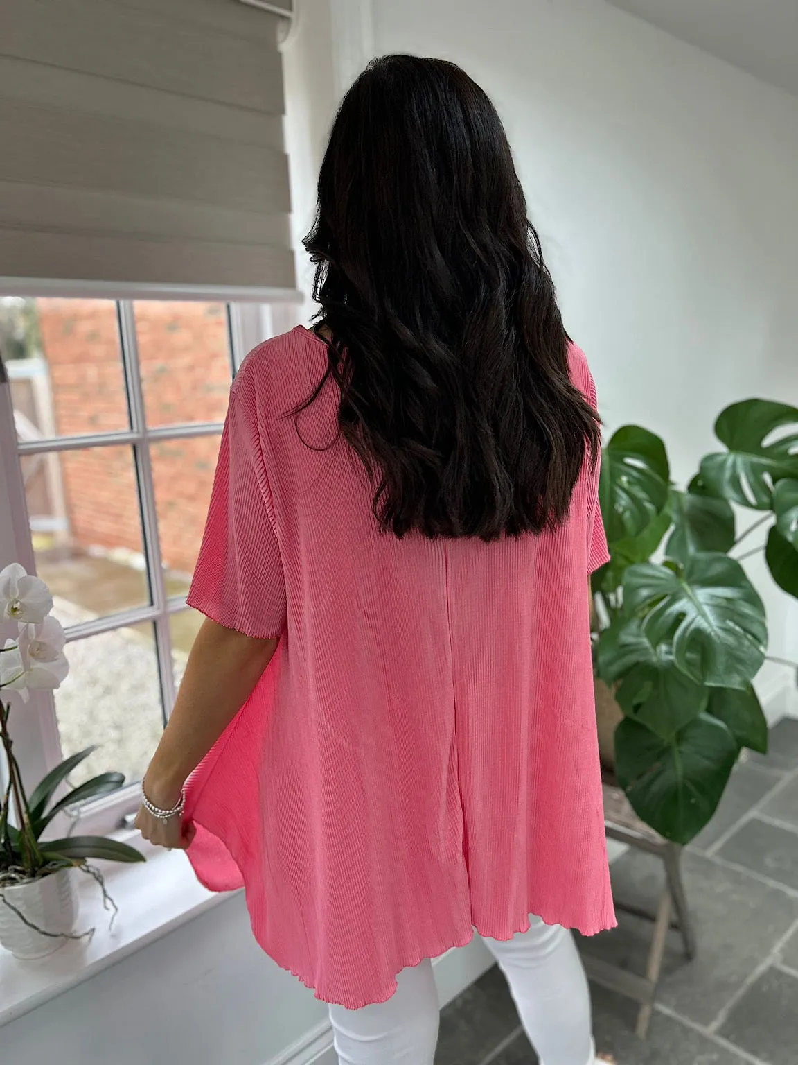 Pink Shimmer Pleated Blouse Bailey