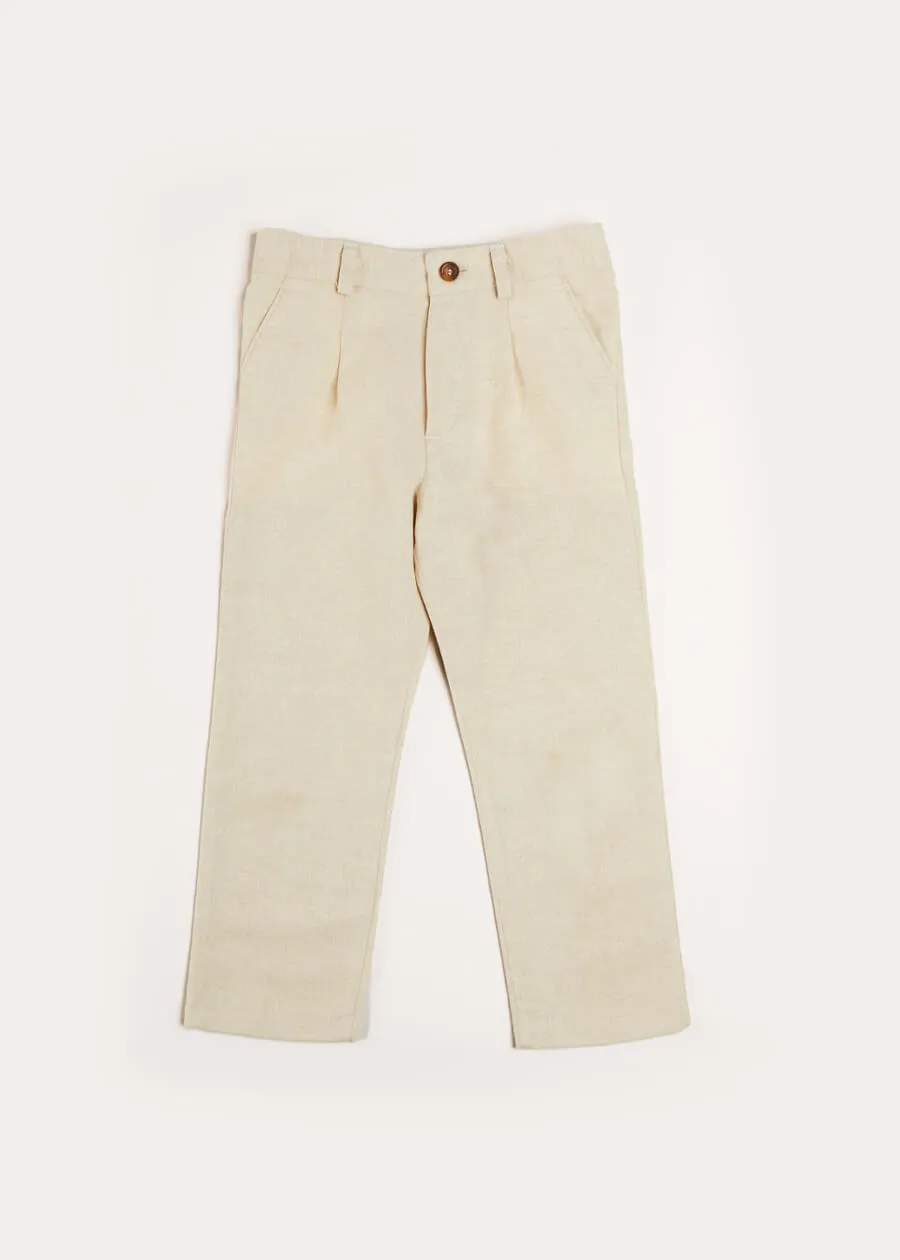 Plain Light Linen Trousers in Beige (4-10yrs)