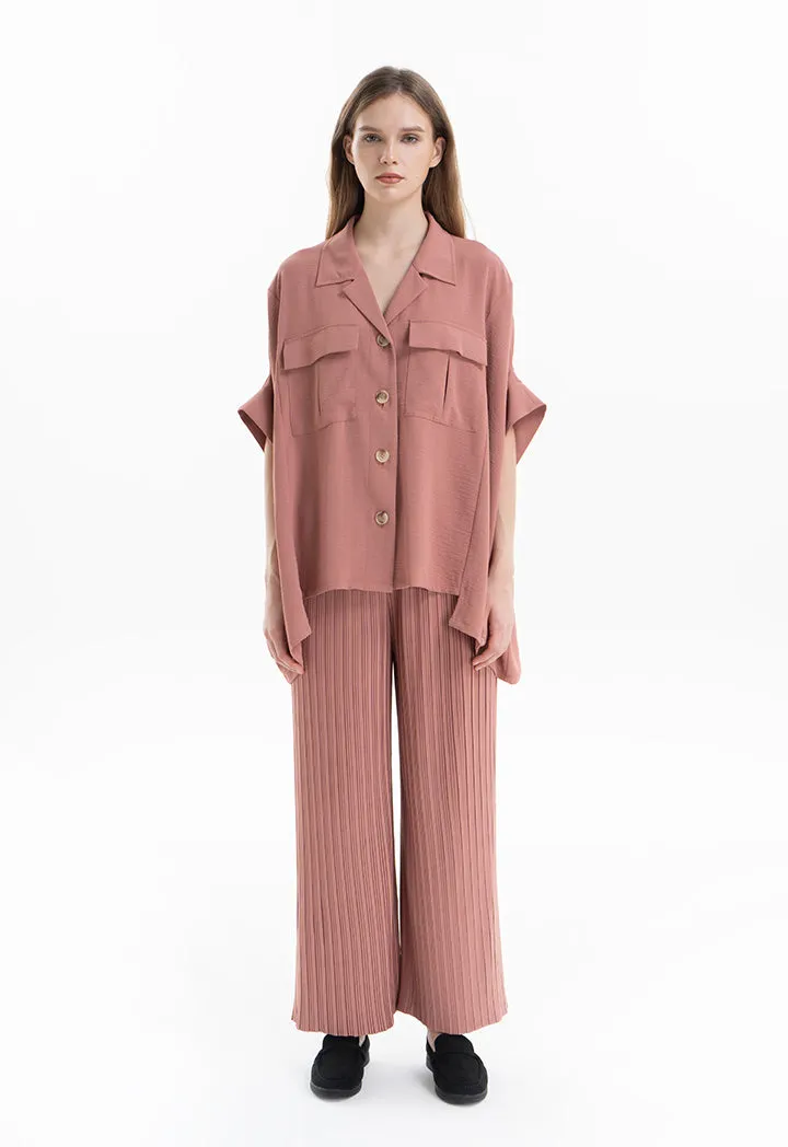 Pleated Wide Leg Solid Trouser