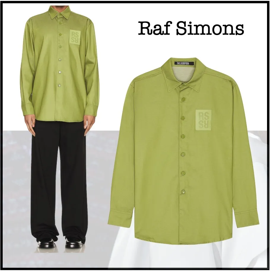 RAF SIMONS  |Long Sleeves Plain Cotton Logo Designers Shirts