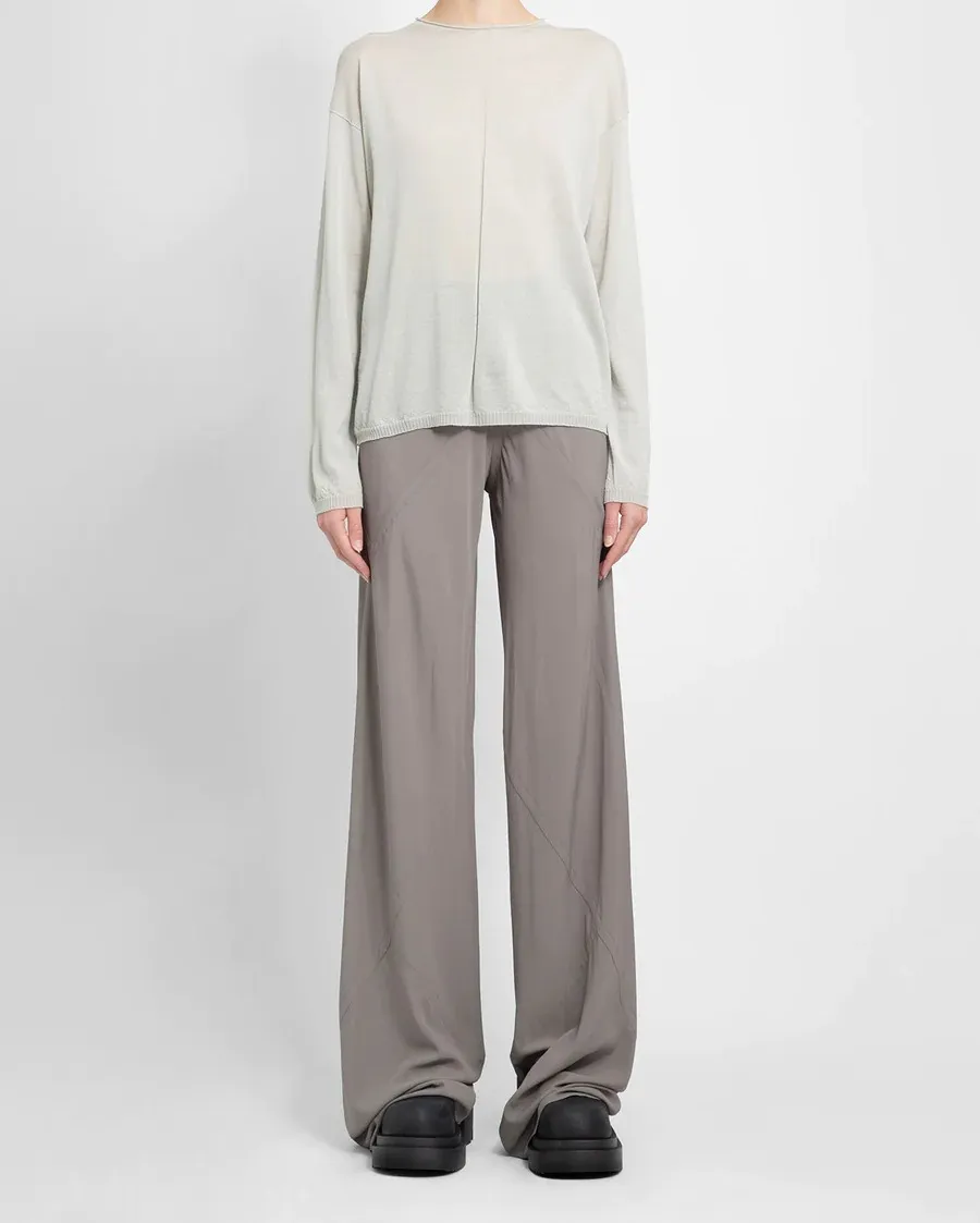 RICK OWENS  |Wool Rib Long Sleeves Elegant Style V-neck & Crew neck