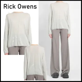 RICK OWENS  |Wool Rib Long Sleeves Elegant Style V-neck & Crew neck