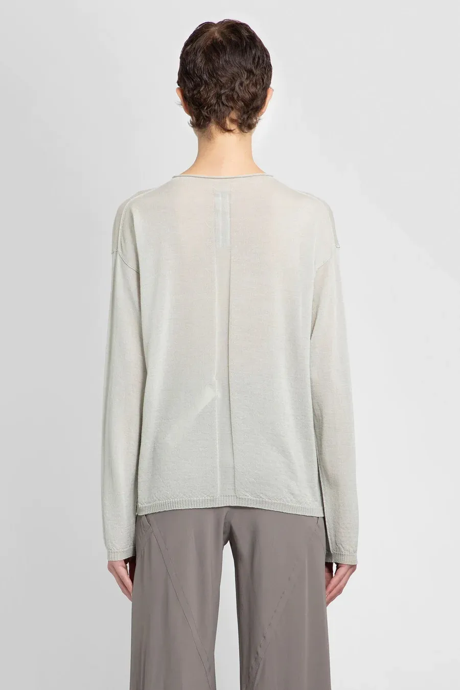 RICK OWENS  |Wool Rib Long Sleeves Elegant Style V-neck & Crew neck