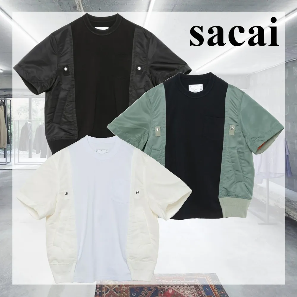 sacai  |Crew Neck Pullovers Nylon Blended Fabrics Street Style