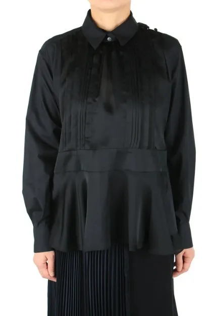 sacai  |Long Sleeves Plain Cotton Elegant Style Shirts & Blouses