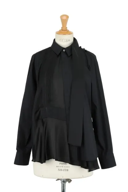 sacai  |Long Sleeves Plain Cotton Elegant Style Shirts & Blouses