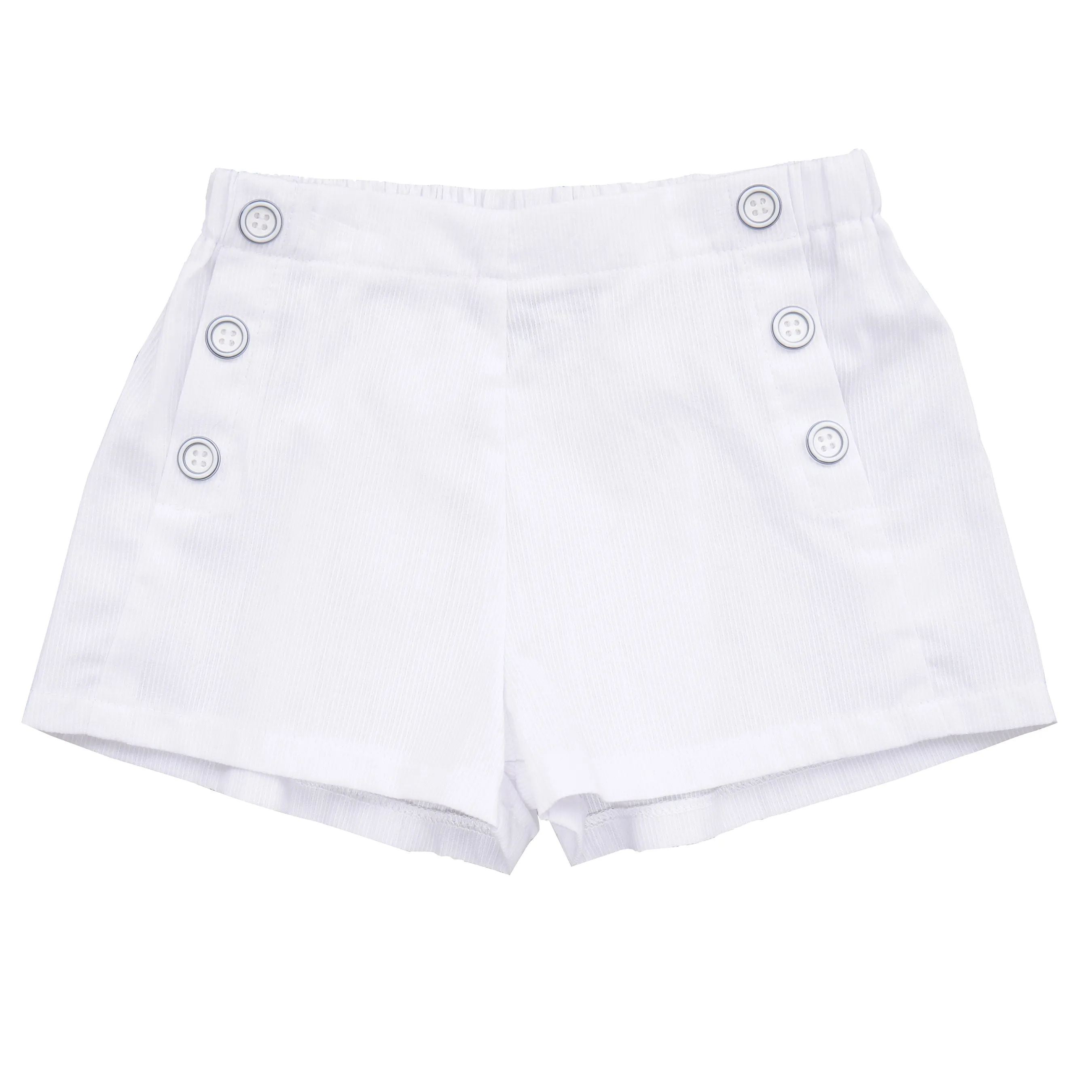 Sailor Button Shorts White Seersucker