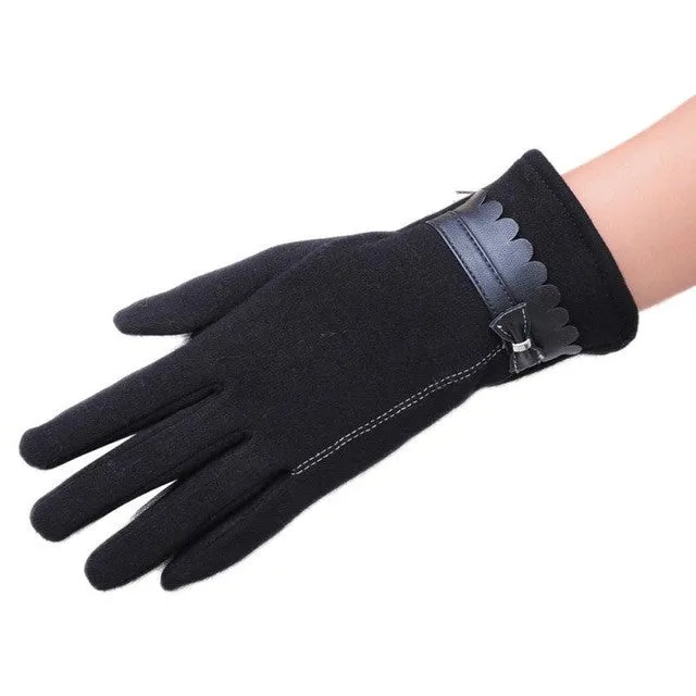 Screen Gloves Cotton Warm PU Bow Cute Kroean Style Elegant Gloves Winter Outdoor Gloves Handschoenen Winter Dames#E823 SM6